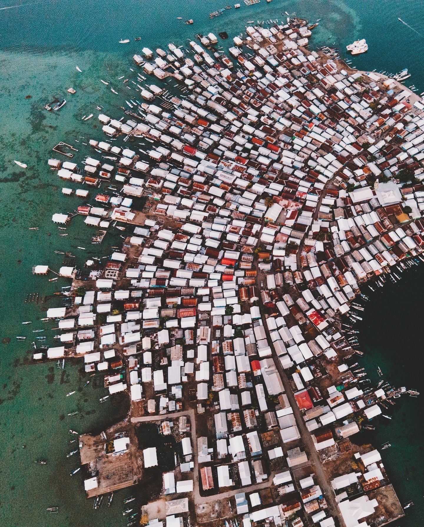 An island village from above
