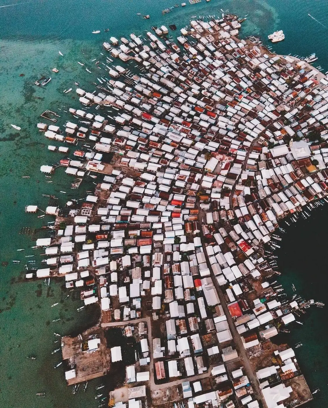 An island village from above