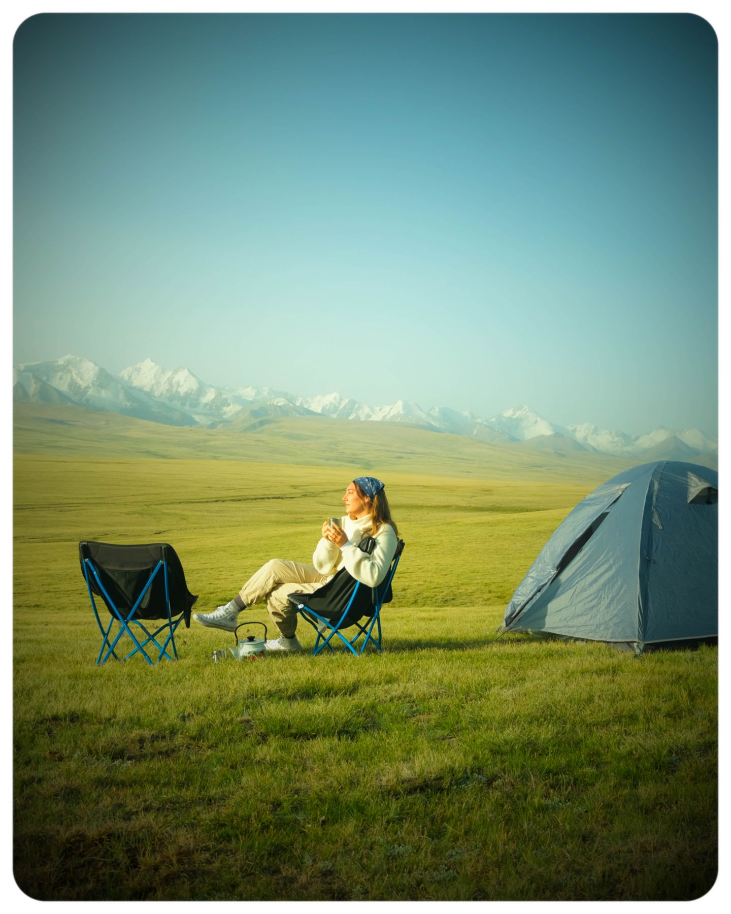 Camp beneath the snow peaks