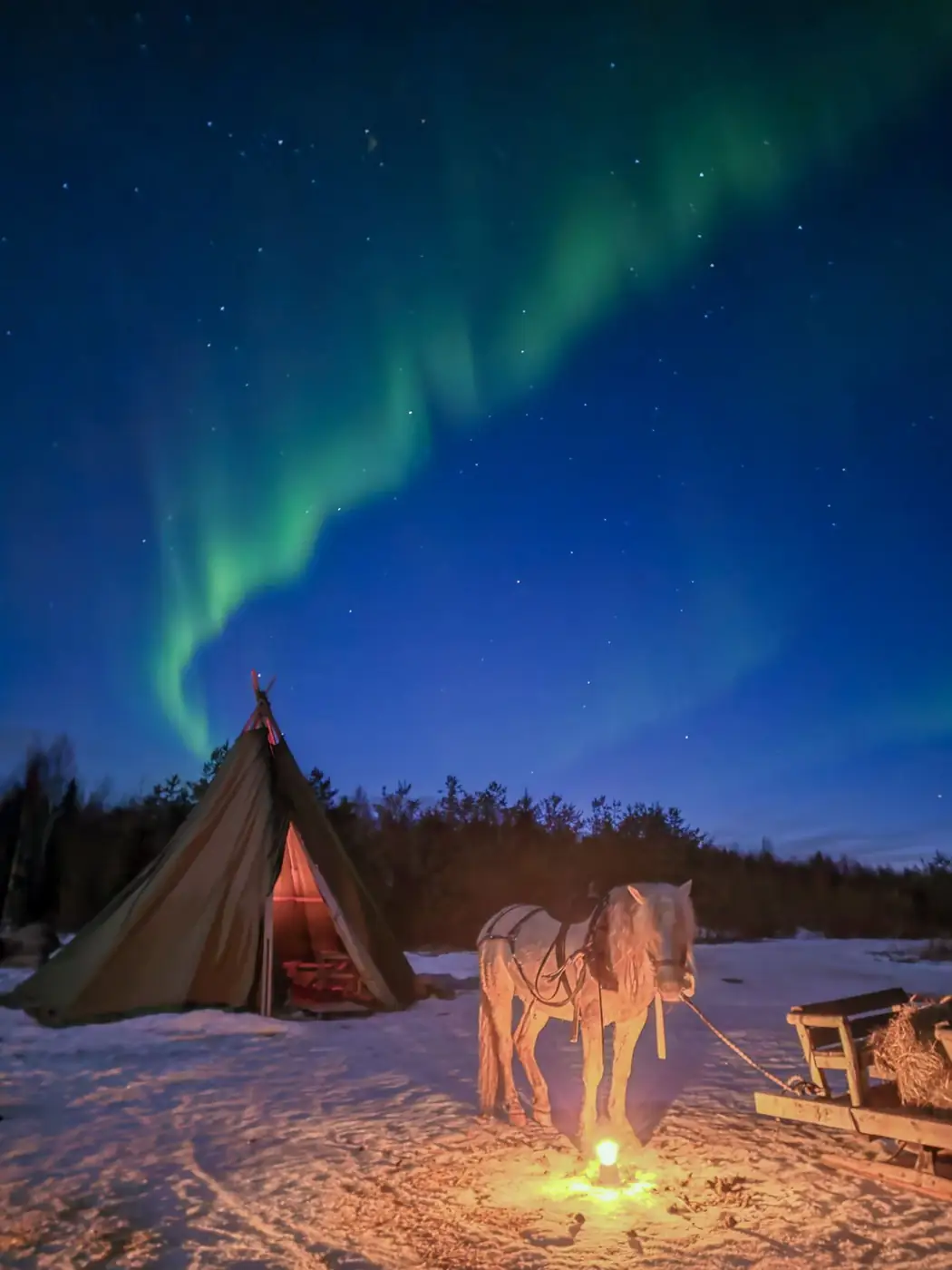 Aurora over the camp in Lapland